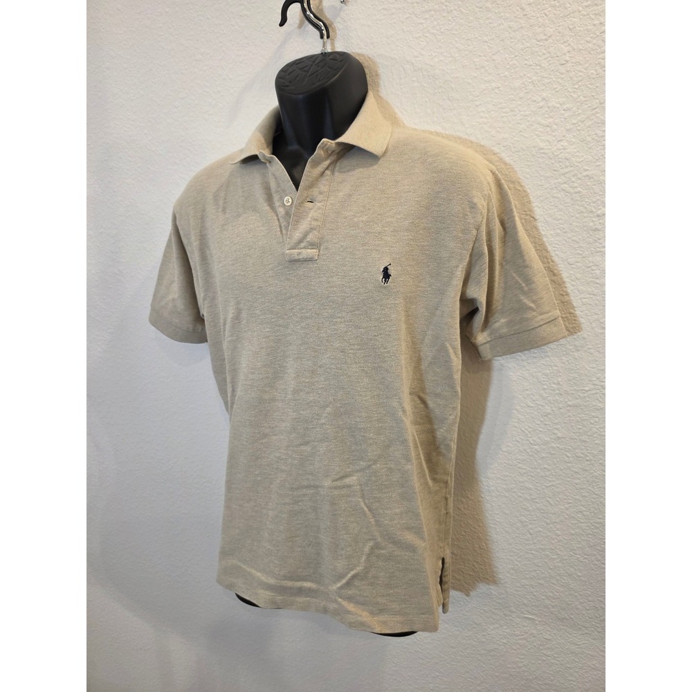 Polo Ralph Lauren Mens Medium Tan Beige Short Sleeve Pique Cotton Polo Shirt